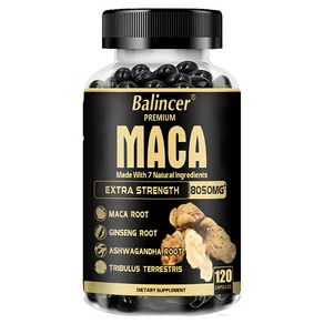 7-in-1 프리미엄 마카 뿌리 - Ashwagandha Ginseng Tribulus Shilajit Black Pepper - 자연 에너지 성능 기분 지원, 120캡슐, 1개