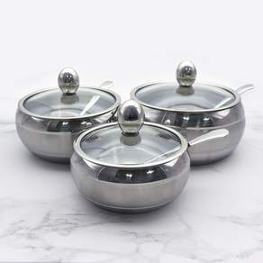 스텐 304 샤틴 양념단지 (스푼포함) 3size / 스텐양념통 / 다대기통, 소 105x85mm, 1개