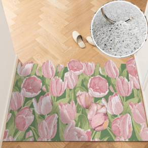 키미블랑 잘라쓰는 플라워패턴 현관 코일 매트 60x90 cm, 분홍튤립, 1개