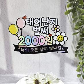 리틀해피 태어난지 벌써 2000일 토퍼 아기탄생일 2000일 기념 케이크 토퍼, 1개