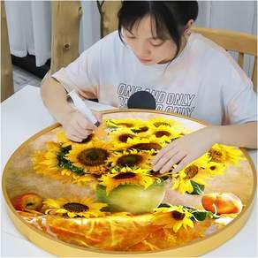 홈조이 DIY 보석십자수 돈 들어오는 금전수 원형 해바라기 십자수 직경 40cm 50cm 원형액자, 40cm 해바라기 원형십자수(액자포함), 1개