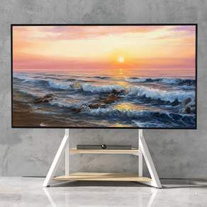 UNHO 특대형 TV스탠드 높이조절 65-100인치 거치대 철제+우드, 화이트+네추럴, 1개