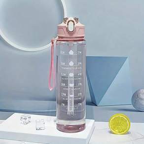800ml 휴대용 컬러 투명 스포츠 물통+ 물컵과 빨대 - 야외 캠핑 자전거 타기 헬스 및 남녀 선물에 적합한 다이어트 물 마시기 계획 물병