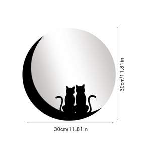 아크릴 벽 스티커 장식 실루엣 거울 스티커 창의적인 입체 이중 달 커플 고양이(Cat elements)거실 침실 사무실 고양이 애호가 애완동물 가게에 적합합니다., 사랑 고양이