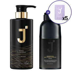 [2시 이전 당일출고]제이숲 프로페셔널 살롱 클리닉 세트(프로페셔널 샴푸 500ml+새치 염색 블랙 300ml+워터팩2X 3g 5매), 1세트