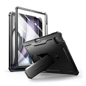 Dexnor for iPad Air 13형 2024(M2) 보호대 펜 홀더 내장형 화면 보호막 및 다각도 스탠드 iPad Air 13용 중형 방진 전신 보호대, 블랙, 1개