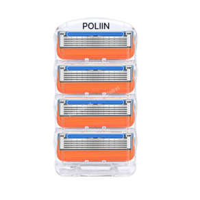 POLIIN 질레트 호환 면도날 5중날 고급형 파워 퓨전 프로글라이드 오렌지, 1세트, 4개입