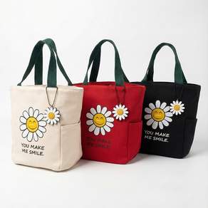 언즈 스마일 에코백 학생 성인 공용 피크닉 도시락 학원 신발 보조 가방, 아이보리, 1개, 에코백 아이보리