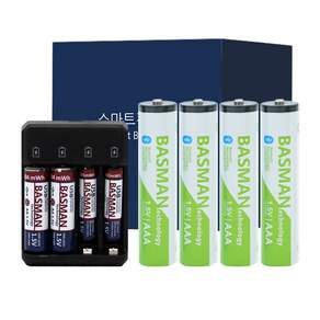 바스맨 3세대 스마트 블루투스 충전식 건전지 리튬이온 배터리 AAA + 전용충전기 번들 (740mAh)