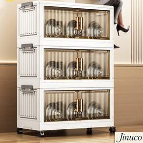 JINUCO 지누코 3단 60cm 대용량 접이식 리빙박스 수납장 수납합 정리함 옷보관함, 투명