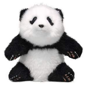 PANDA PEACE 가죽 양모 앉은 판다 인형 + 빗 롤러형 클리너 파우치 세트, 화이트 + 블랙, 29cm, 1개