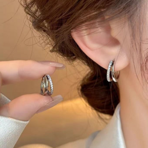 시르겜스여성용 14k 도금 더블라인 큐빅 원터치 팬던트 귀걸이 DD-4