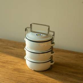 빈티지한 소품 법랑도시락 식기 찬합 에나멜웨어, 프리미엄(premium), 미디움 3단, 화이트, 1개