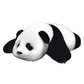 PANDA PEACE 가죽 양모 엎드린 판다 인형 + 빗 롤러형 클리너 파우치 세트, 화이트 + 블랙, 15cm, 1개