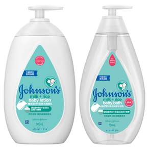존슨즈베이비 밀크 라이스 키즈 로션 500ml + 바스 바디 클렌저 750ml, 1세트