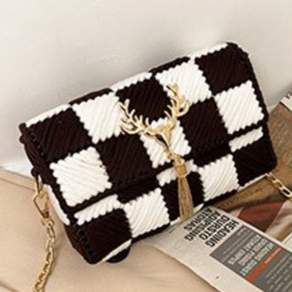 [마오르] DIY가방 만들기 망스티치 가방 망뜨개 손뜨개 키트 체크 네트망 네트공예, 블랙, 1개