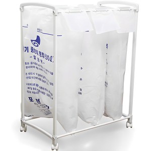 아이템톡 원터치 이동식 분리수거함 + 비닐 50L 50p, 화이트
