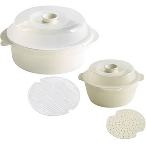 이지앤프리 스팀쿡 찜기 전자레인지 용기 대 1.2L + 소 650ml 세트, 화이트, 1세트