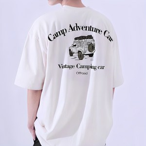 (M~5XL) 오버핏 반팔 남자 여자 빅사이즈 티셔츠_캠핑카
