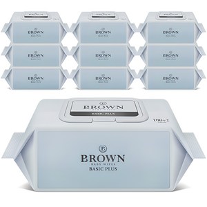 브라운 베이직 플러스 아기물티슈 캡형 55평량, 55g, 102개입, 10개