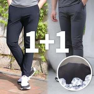[김영주스포츠] (1+1) 에어솔리드 남성 프리미엄 벤츄리 원단 냉감 쿨 아이스 밴딩 바지