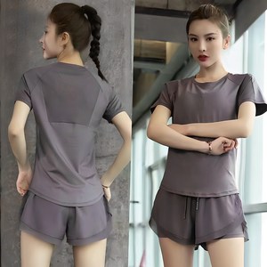 (당일발송) 은하수샵 NEW 등시스루 패션 요가복 반팔 상하의 세트 (반팔+ 반바지) 세트 2PCS