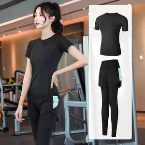 (국내당일발송)케이에스 샵 여성 요가 상 하 투피스 슈트세트 요가 레깅스 헬스 조깅 필라테스 운동복 등산바지 및 물놀이등 바지로도 좋아요 (상의반팔+일체형 바지레깅스)