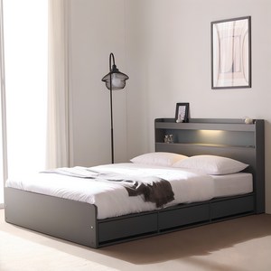 바로방가구 샤인 LED 수납형 서랍형 슈퍼싱글 퀸 침대 프레임 ss q, 슈퍼싱글(SS)/3단서랍형(본넬매트포함), 그레이