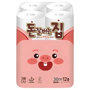 돈잘버는집 3겹 고급 롤화장지, 30m, 12개입, 1개