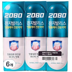 2080 진지발리스 허벌민트향 치약, 120g, 6개