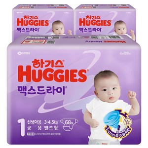 하기스 2024 맥스드라이 밴드형 기저귀 남여공용 신생아용 3~4.5kg, 1단계, 204매