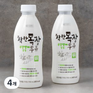 건국유업 무항생제 인증 착한목장 우유, 750ml, 4개