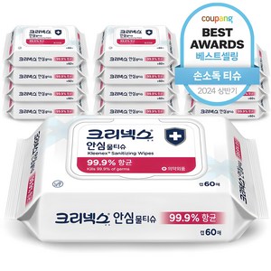 크리넥스 안심 물티슈 캡형, 4.64g, 60개입, 12개