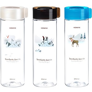 코멕스 지구를 위한 트라이탄 물병 3종, 펭귄 + 북극곰 + 순록, 550ml, 1세트