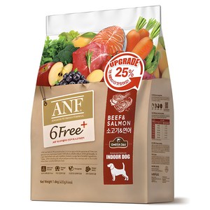 ANF 생후 4개월 이상 식스프리플러스 인도어 독 건식사료, 소고기+연어, 400g, 4개