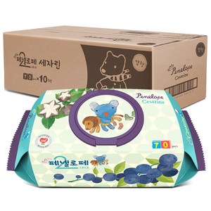 페넬로페 2세대 세자린 아기물티슈 캡형, 70매, 10팩