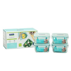글라스락 정사각 중 2호 490ml, 1세트, 글라스락 4p