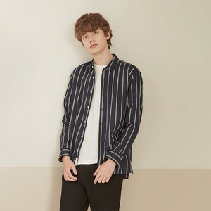 베이직하우스 남성용 면 저밀도 볼드스트라이프 기본카라 긴팔셔츠