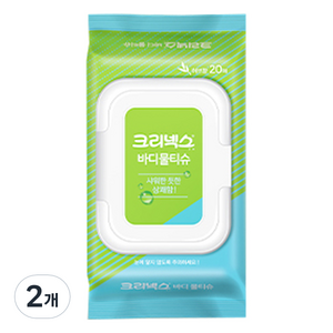 크리넥스 바디 물티슈 캡형 랜덤 발송, 20매입, 2개