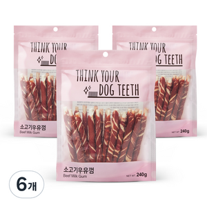 띵크유어도그티 소가죽우유껌 연어스틱 묶음, 혼합맛(소고기/우유), 240g, 6개