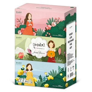 한예지 캐릭터 미용티슈 천연펄프 2겹, 200매, 3개