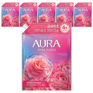 AURA 섬유유연제 피오니로즈향 리필, 1.7L, 6개