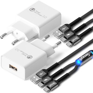 서가 퀵차지 QC3.0 18W USB 고속충전기 + 메탈 C타입 2in1 멀티 고속 케이블 1.2m 세트, 화이트, 2세트