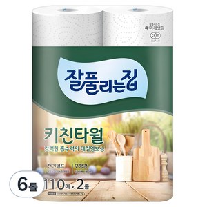 잘풀리는집 천연펄프 키친타월, 110매, 6개