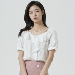 미쏘 러플장식 퍼프소매 블라우스