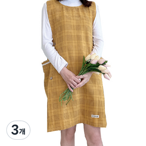 데코나인 로얄 체크 원피스 앞치마, 머스타드, 3개