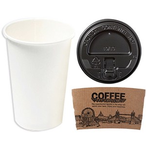 더빈썸 무지 종이컵 380ml + 블랙뚜껑 + 홀더, 100개입, 1세트