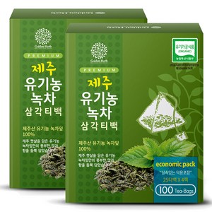 골든허브 프리미엄 제주 유기농 순수 녹차 삼각티백, 1g, 100개입, 2개