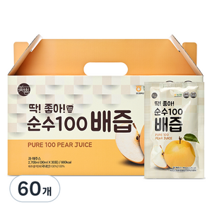 미쁨생활건강 딱좋아 순수100 배즙, 2.7L, 60개