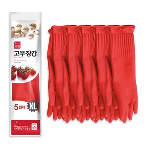 명진 식품용 고무장갑 양손 5켤레, 빨강, 특대(XL), 1세트